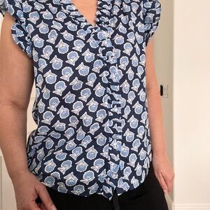 J. Crew Navy and White Floral Blouse